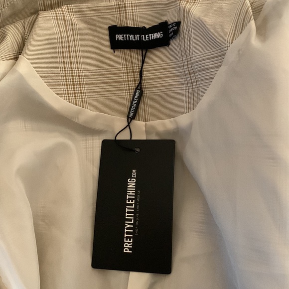 PrettyLittleThing Stone Checked Woven Blazer Size 10 - Picture 6 of 7